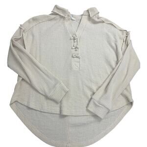 Fantastic Fawn Beige Waffle Knit Henley Top Women’s Size M Long Sleeve Boho